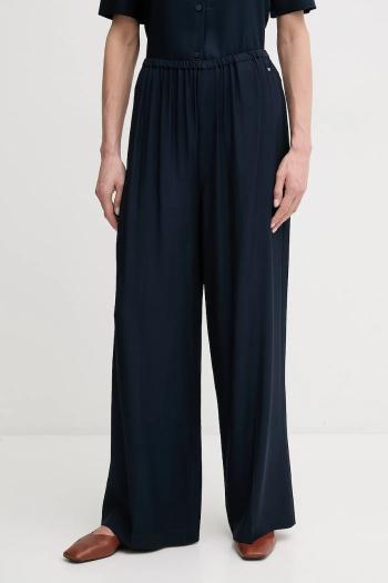 Nohavice Tommy Hilfiger dámske, tmavomodrá farba, široké, vysoký pás, WW0WW44542
