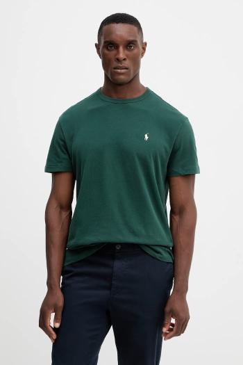 Bavlnené tričko Polo Ralph Lauren pánske, zelená farba, jednofarebné, 710916698