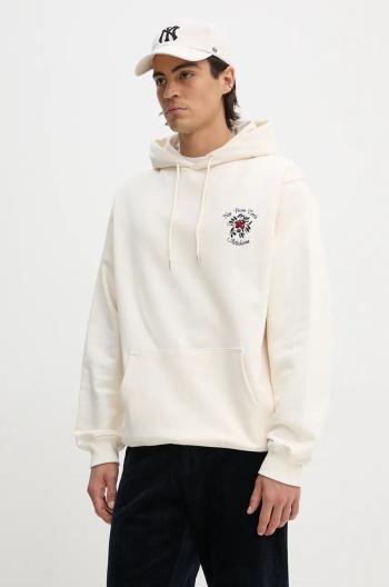 Bavlnená mikina Drôle de Monsieur Le Hoodie Slogan Fleurs pánska, béžová farba, s kapucňou, s nášivkou, E.HO169.CO127.CM Le Hoodie Slogan Fleurs