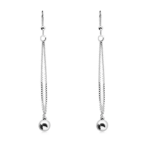 Náušnice zo striebra 925, tenká zdvojená retiazka s visiacou guličkou