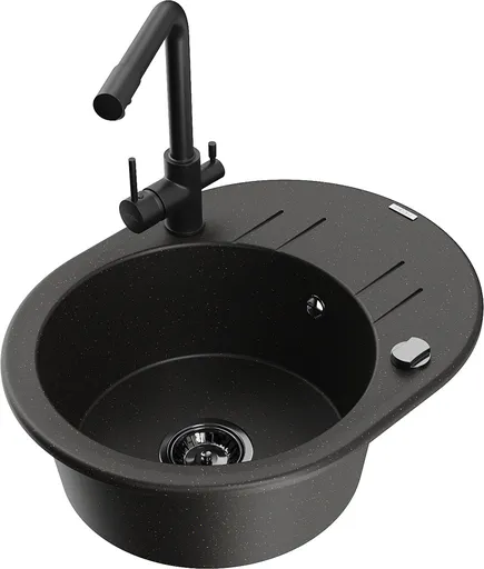 MEXEN/S MEXEN/S - Kevin granitový drez s odkvapkávačom vrátane batérie Duero, čierna/zlatá metalik 6517-75-671600-70-B