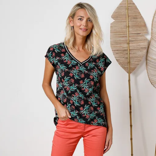 Tričko s krátkymi rukávmi a tropickou potlačou