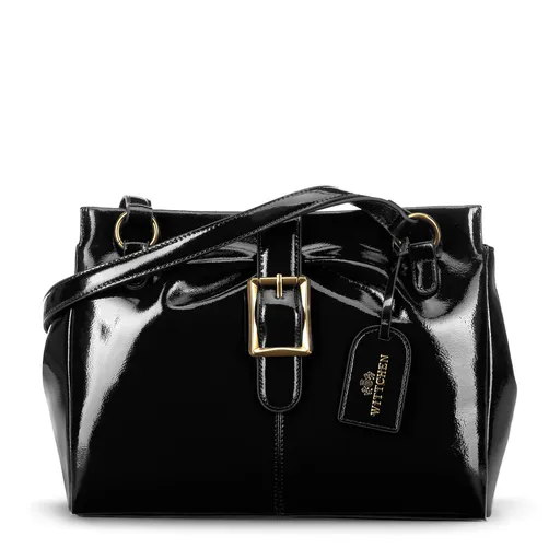 Dámsky kabelka z lakovanej kože s remienkom čierny 100-4E-222-1