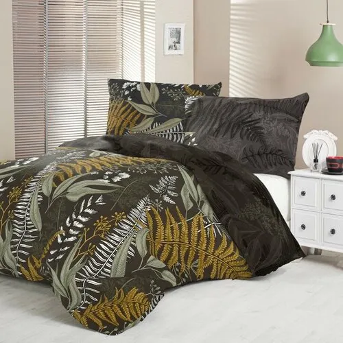 Kvalitex Saténové povlečení Luxury CollectionKapradí hnědá, 140 x 200 cm, 70 x 90 cm, 140 x 200 cm, 70 x 90 cm