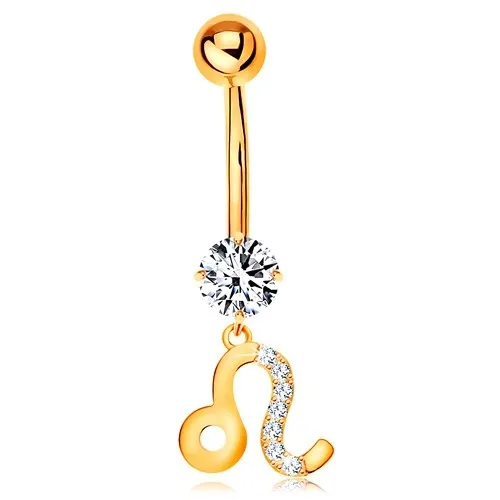 Piercing do pupka zo žltého zlata 375 - číry zirkón, symbol zverokruhu - LEV