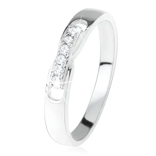 Prsteň zo striebra 925, ozdobná časť - línia čírych zirkónov, dva výrezy - Veľkosť: 55 mm