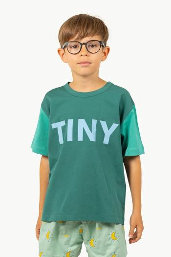 Detské bavlnené tričko Tinycottons COLOR BLOCK TEE zelená farba, s potlačou, SS25-159