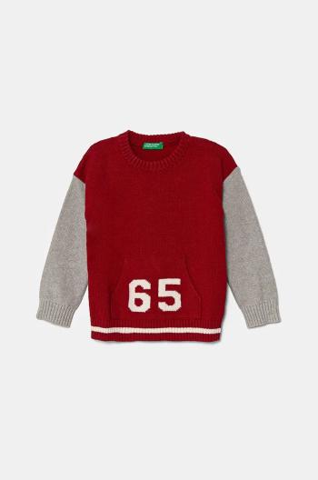 Detský sveter s prímesou vlny United Colors of Benetton bordová farba, tenký, 1WUAH1027