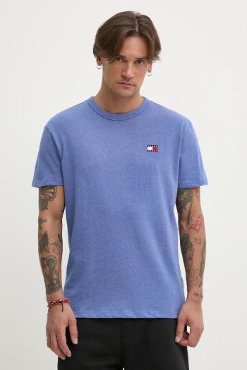 Bavlnené tričko Tommy Jeans pánske, fialová farba, jednofarebné, DM0DM20322