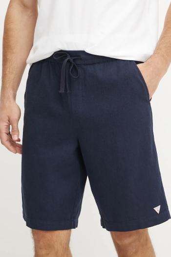 Ľanové šortky Guess pánske, tmavomodrá farba, F5GD00 WH4J0