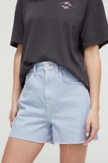 Rifľové krátke nohavice Tommy Jeans dámske, jednofarebné, vysoký pás, DW0DW17779