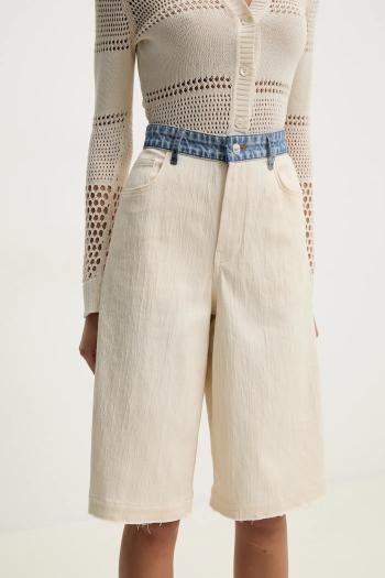 Šortky Moschino Jeans dámske, béžová farba, jednofarebné, vysoký pás, 0345 3717