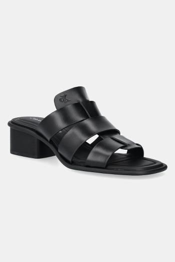 Šľapky Calvin Klein Jeans HEEL SQUARE MG LTH dámske, čierna farba, na podpätku, YW0YW01702