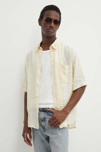 Ľanová košeľa Diesel S-EMIL-SHORT CAMICIA béžová farba,regular,s klasickým golierom,A12854.0LIAL