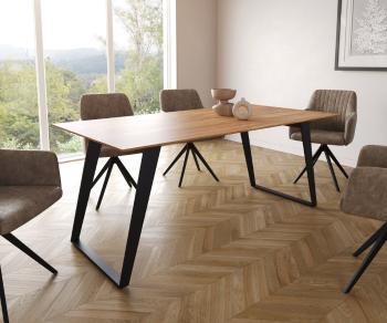 Hranatý jedálenský stôl 180x90 prírodná akácia kovová skosená čierna
