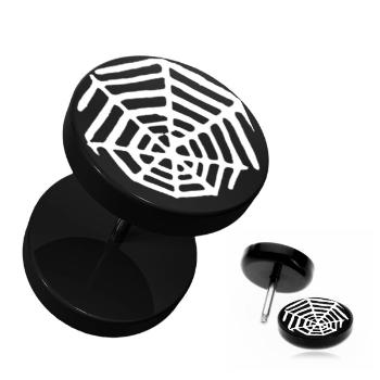 Čierny okrúhly fake plug do ucha - akrylový, pavúčia sieť