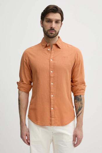 Ľanová košeľa Pepe Jeans ARNAU pánska, oranžová farba, regular, s klasickým golierom, PM308844