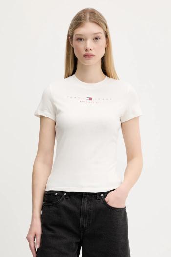 Bavlnené tričko Tommy Jeans dámske, béžová farba, DW0DW21422