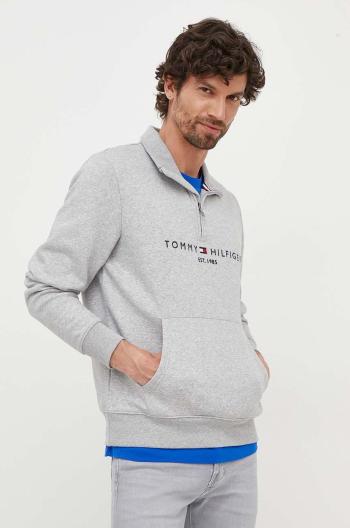 Mikina Tommy Hilfiger pánska, šedá farba, s potlačou, MW0MW20954