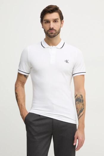 Polo tričko Calvin Klein Jeans pánske, biela farba, jednofarebné, J30J315603
