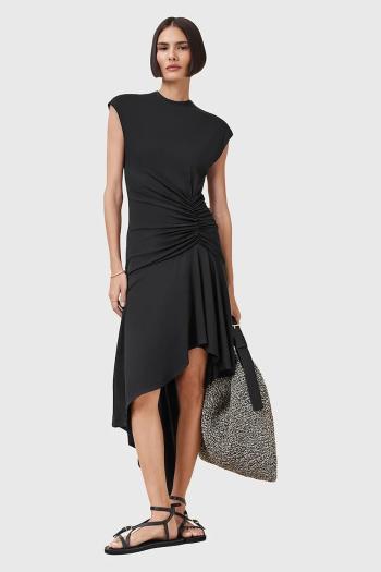 Šaty AllSaints ANNALIE čierna farba, midi, áčkový strih, W159DC