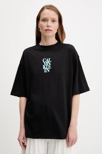 Bavlnené tričko Calvin Klein Jeans dámske, čierna farba, LV047C818G