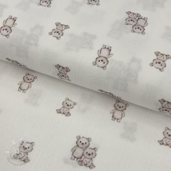 Dvojitá gázovina/mušelín Teddy white digital print ORGANIC