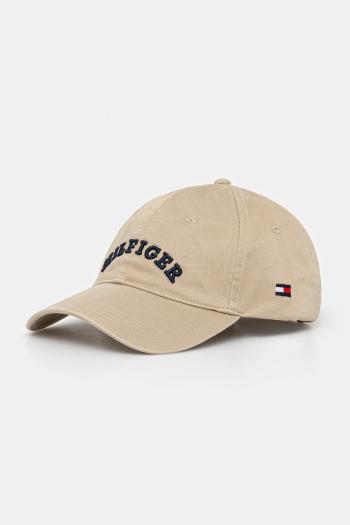 Bavlnená šiltovka Tommy Hilfiger béžová farba, s nášivkou, AM0AM13165