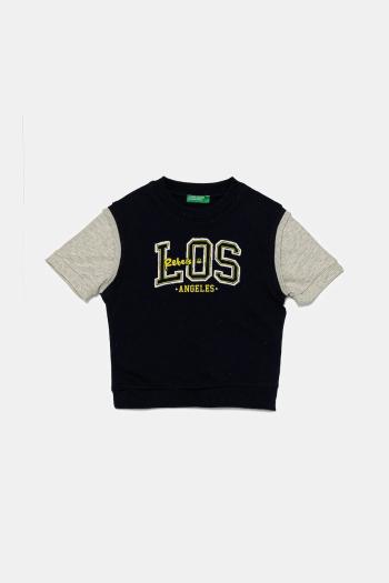 Detská bavlnená mikina United Colors of Benetton tmavomodrá farba, s potlačou, 3BC1G10IN