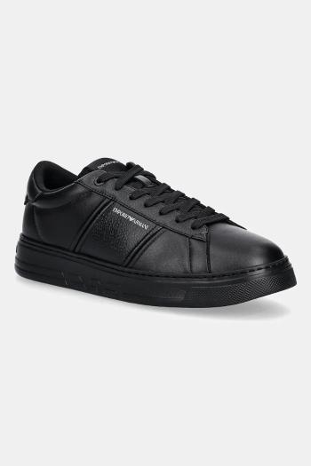 Kožené tenisky Emporio Armani čierna farba, EM003701 AF18017 MC005