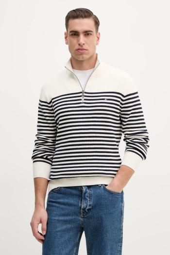 Bavlnený sveter Tommy Hilfiger pánsky, béžová farba, s polorolákom, MW0MW38601