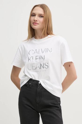 Bavlnené tričko Calvin Klein Jeans dámske, biela farba, J20J224987