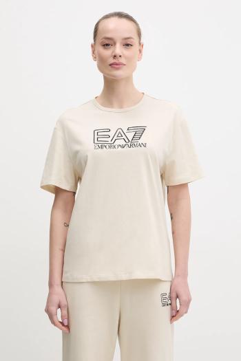Bavlnené tričko EA7 Emporio Armani dámske, béžová farba, AF12503.7W000098