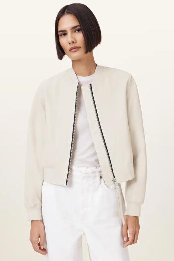 Kožená bunda AllSaints ORTEN BOMBER JACKET čierna farba, prechodná, W072LB