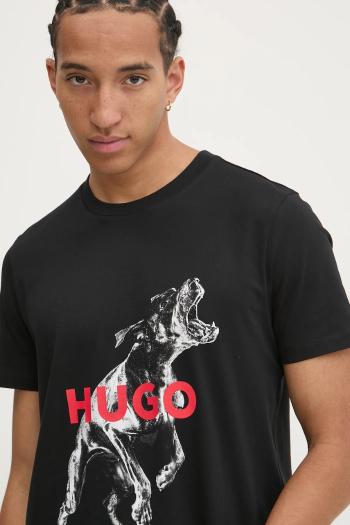 Bavlnené tričko HUGO pánske, čierna farba, jednofarebné, 50530607