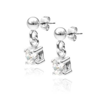 Strieborné puzetové náušnice 925 - visiaci okrúhly číry zirkón, 4 mm
