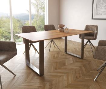 Hranatý jedálenský stôl 180x90 prírodná akácia nerezová oceľ úzka
