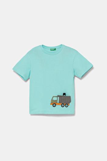 Bavlnené tričko United Colors of Benetton tyrkysová farba, s potlačou, 3I1XG10J6