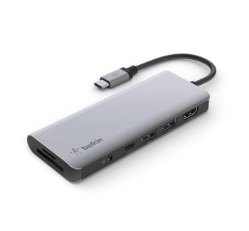 Belkin Connect USB-C USB-A Hub, 2XUSB-A 3.0, USB-C. HDMI, 3,5mm jack, kártyaolvasó, szürke