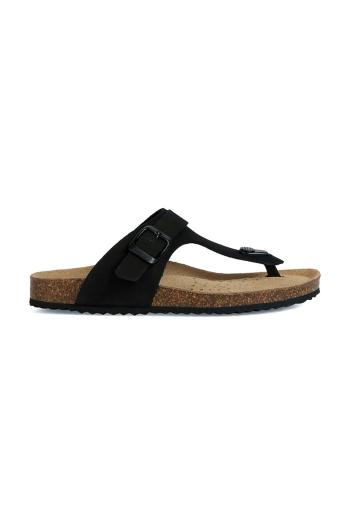 Nubukové šľapky Geox D BRIONIA dámske, čierna farba, na plochom podpätku, D35LSK 00032 C9999