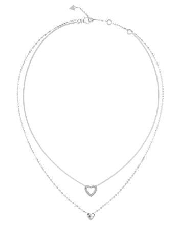 Guess Dvojitý oceľový náhrdelník so srdiečkami Beloved JUBN05026JWRHT/U