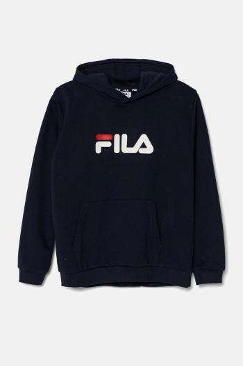 Detská mikina Fila tmavomodrá farba, s kapucňou, s potlačou