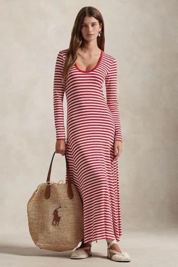Šaty Polo Ralph Lauren červená farba, maxi, áčkový strih, 211959125