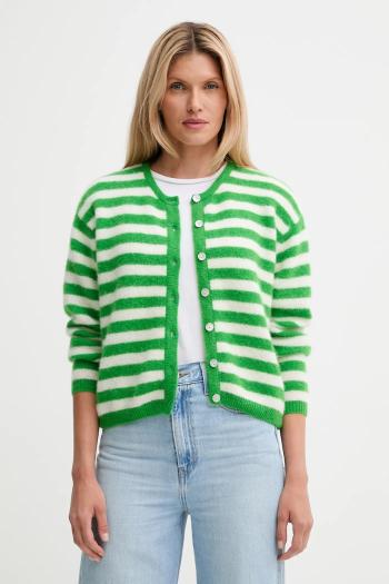 Kardigán s prímesou vlny American Vintage GILET ML COL ROND zelená farba, VITO19E