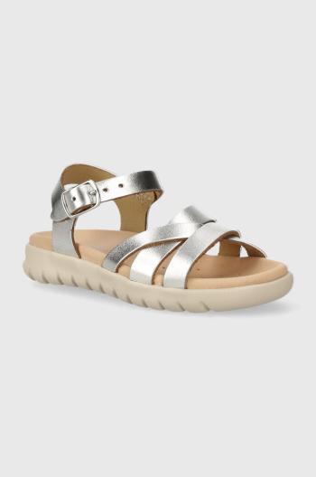 Detské kožené sandále Geox SANDAL SOLEIMA strieborná farba