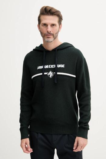Bavlnený sveter Armani Exchange pánsky, zelená farba, tenký, s rolákom, XM000180 AF11960