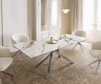 Jedálenský stôl Edge 180-220x100 keramický Calacatta Luxe bielo-zlatý