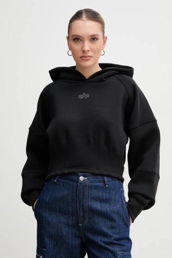 Mikina Alpha Industries dámska, čierna farba, s kapucňou, s potlačou, 148041