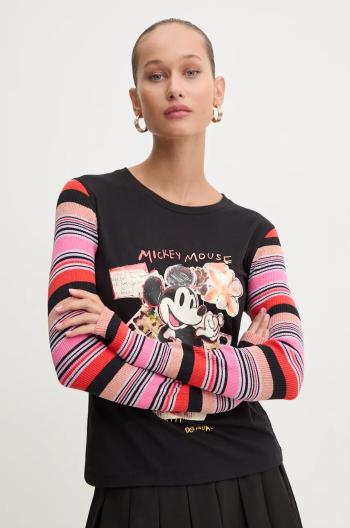 Tričko s dlhým rukávom Desigual PATCHMICKEY dámske, čierna farba, 24WWTKA2