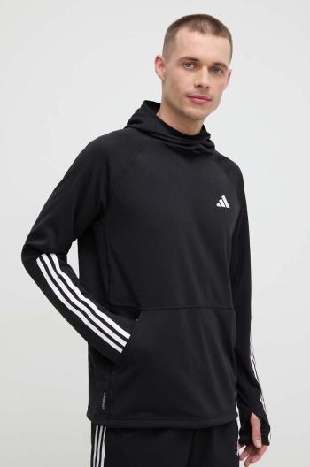 Bežecká mikina adidas Performance Own the Run čierna farba, s kapucňou, s potlačou, IK4984